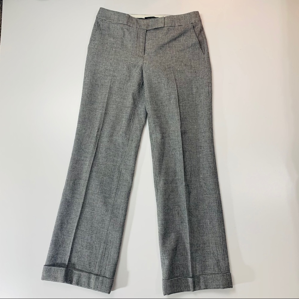 Talbots Pant Trouser Wool Plaid Black White Houndstooth Herringbone Cuffed Strai